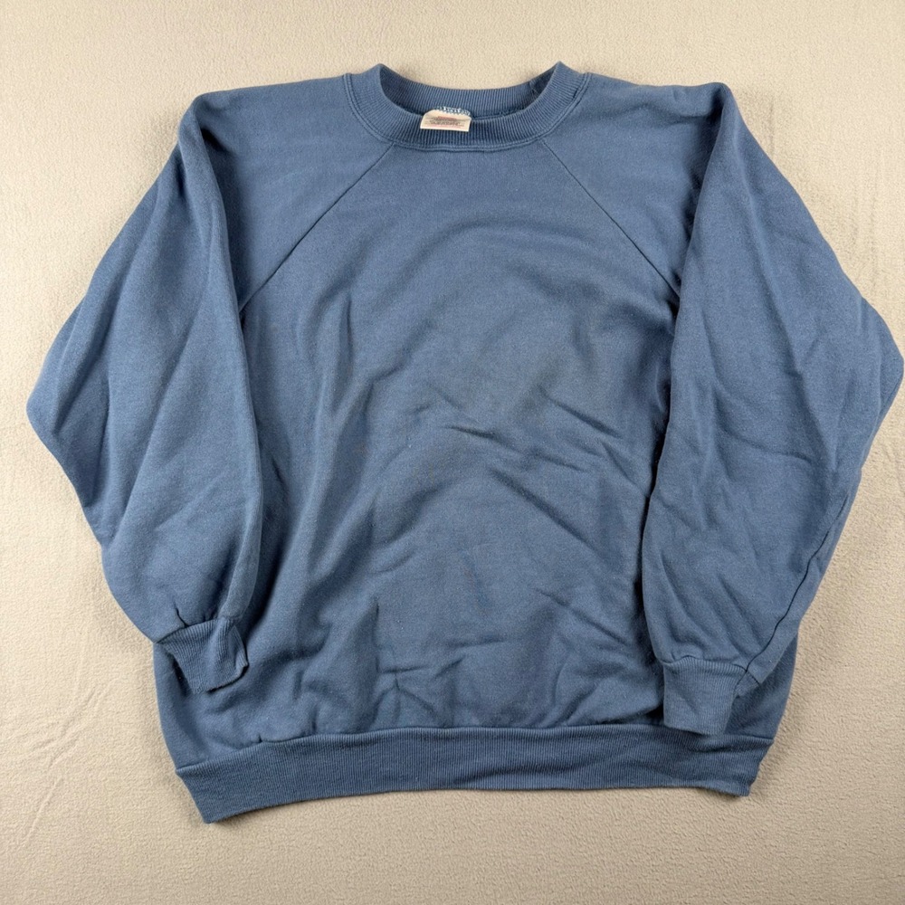 Vintage Hanes Her Way Blue Raglan Sweatshirt Womens XL Cotton Blend Made in USA